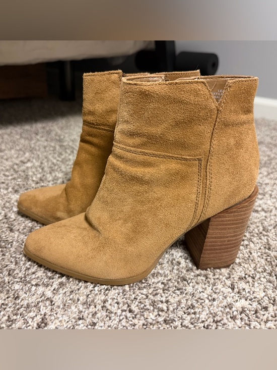 Nine West Shoes - Nine West Women's Tan Suede Ankle Booties Stacked Heel 6.5 Pointed